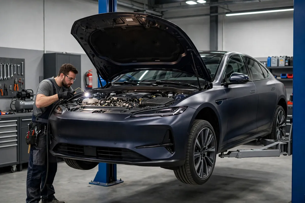 BMW service being carried out on a BMW car in a UK garage