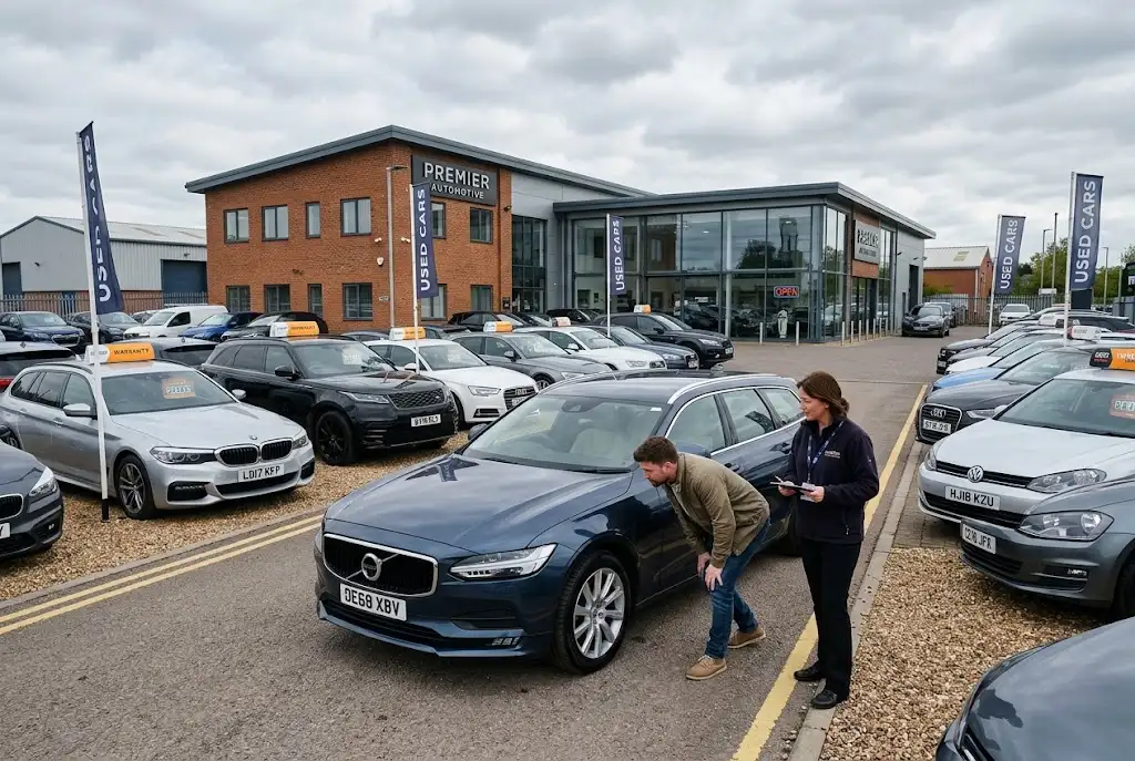 Used cars in the UK being inspected before purchase
